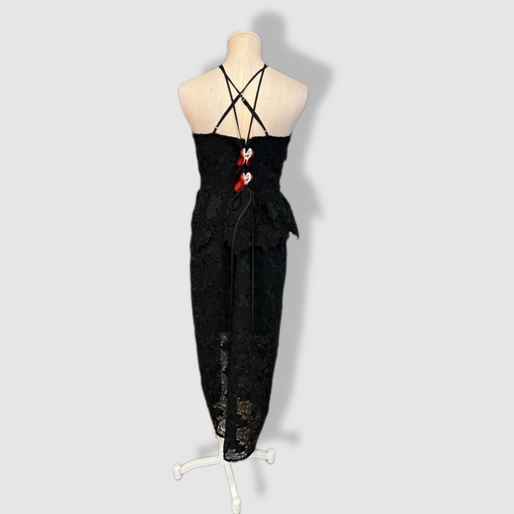 LPA woman’s XL Madonna black lace corset peplum midi dress with spaghetti straps - Picture 5 of 14